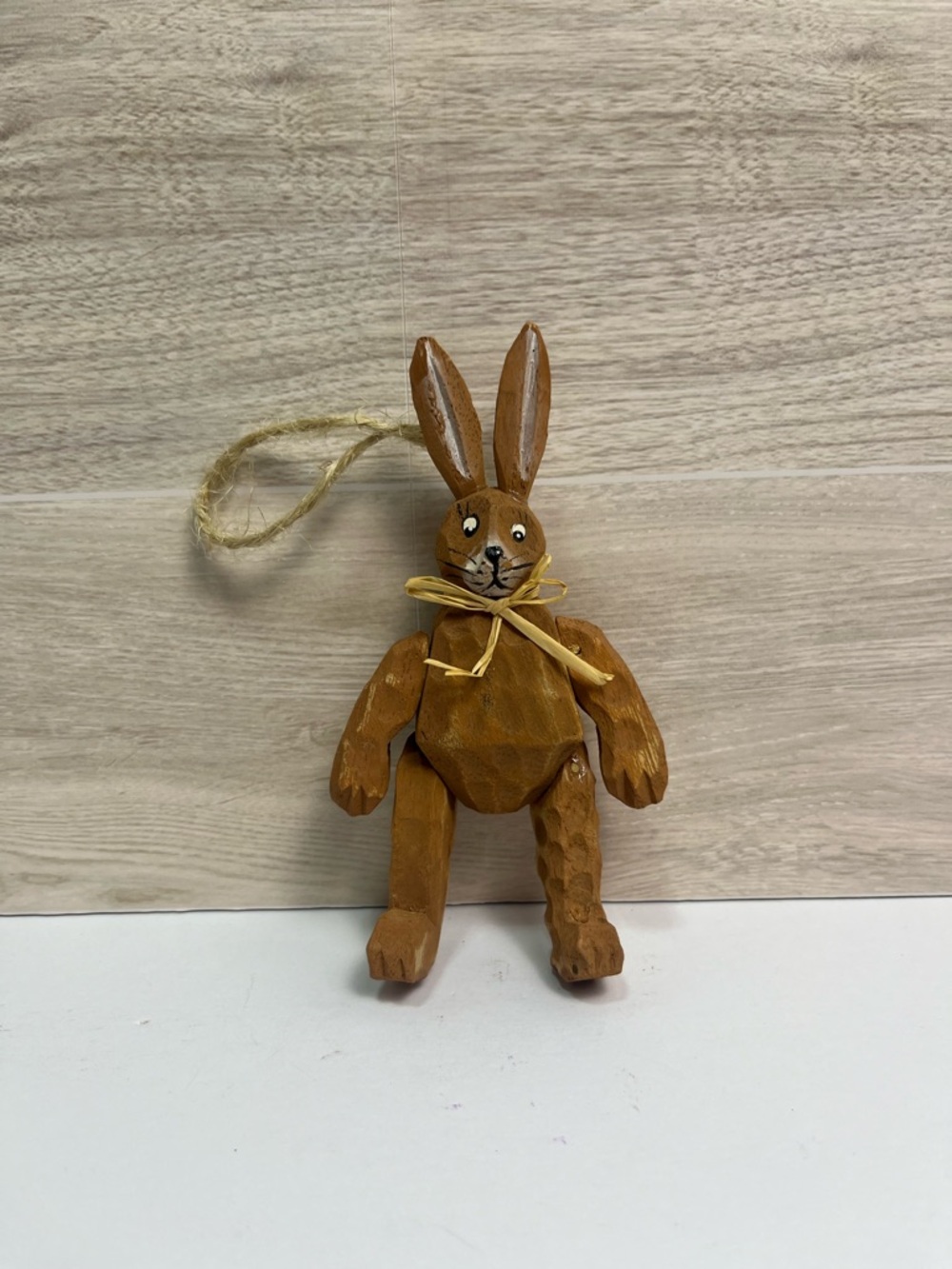 Pier 1 Christmas Easter Hanging Ornament Bunny Rabbit Wooden Carved